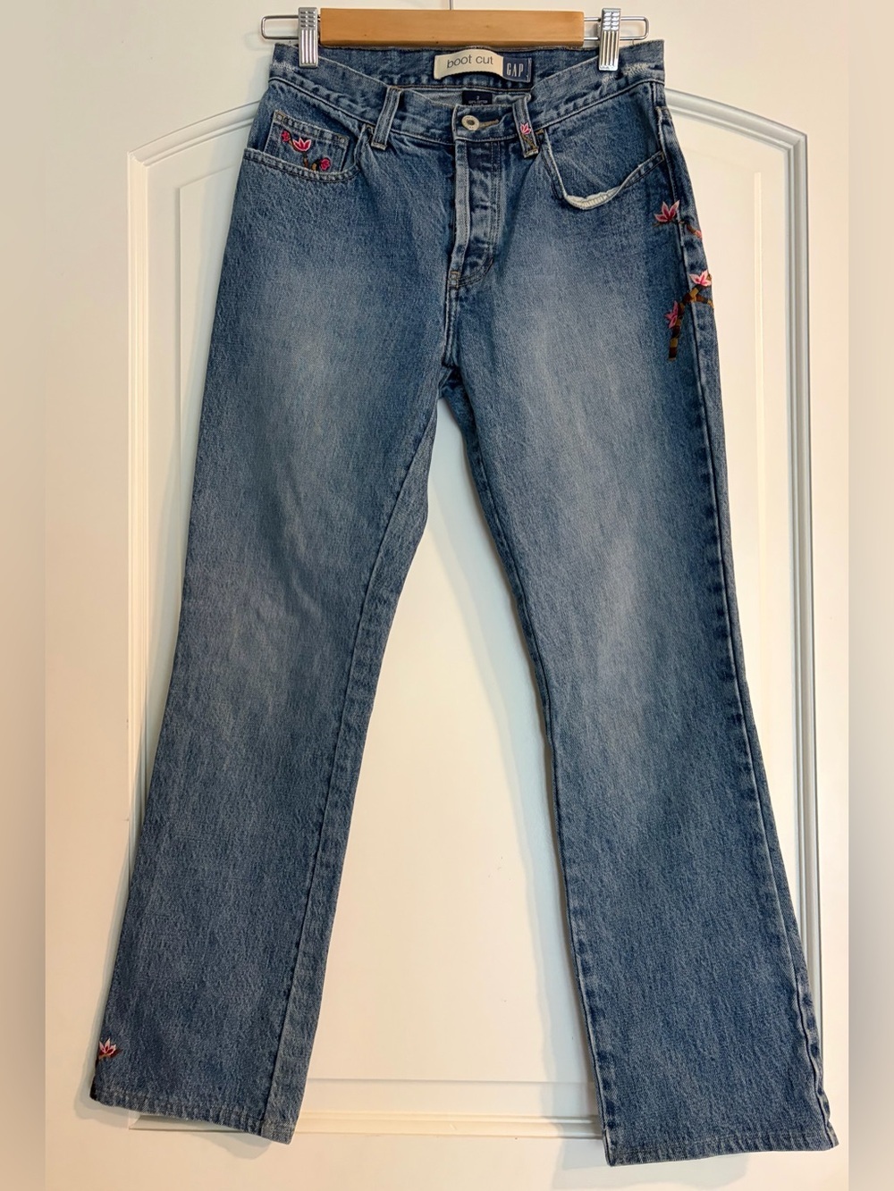 Vintage GAP Light Blue Denim Bootcut Jeans with Floral Embroidery 100% Cotton 2